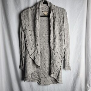 Vertical Design Womens Small Open Front Circle Cardigan Cableknit Pointelle Gray